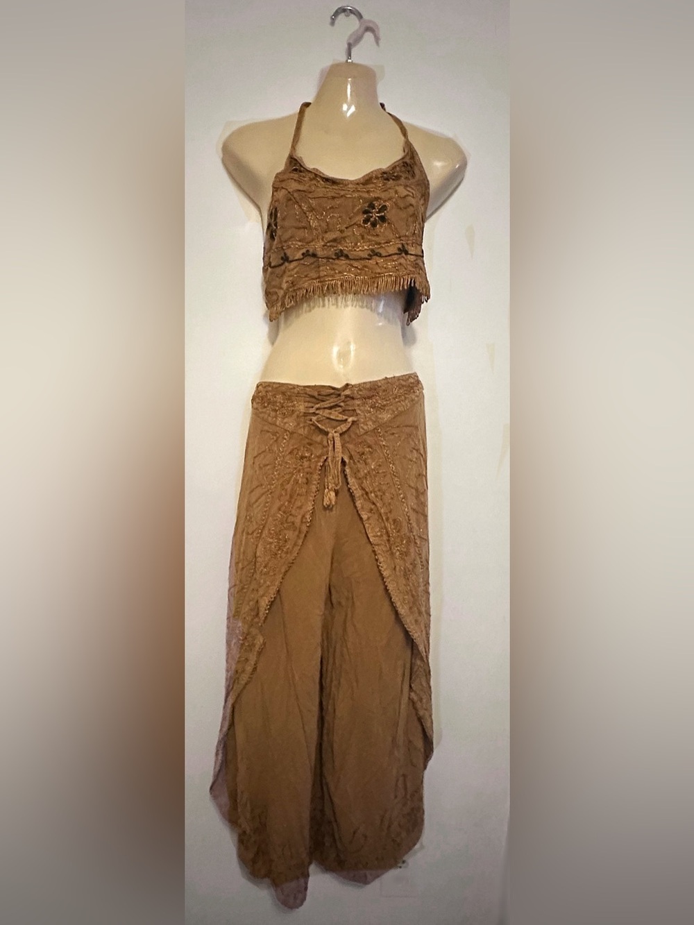 Brown Embroidered Two Piece
